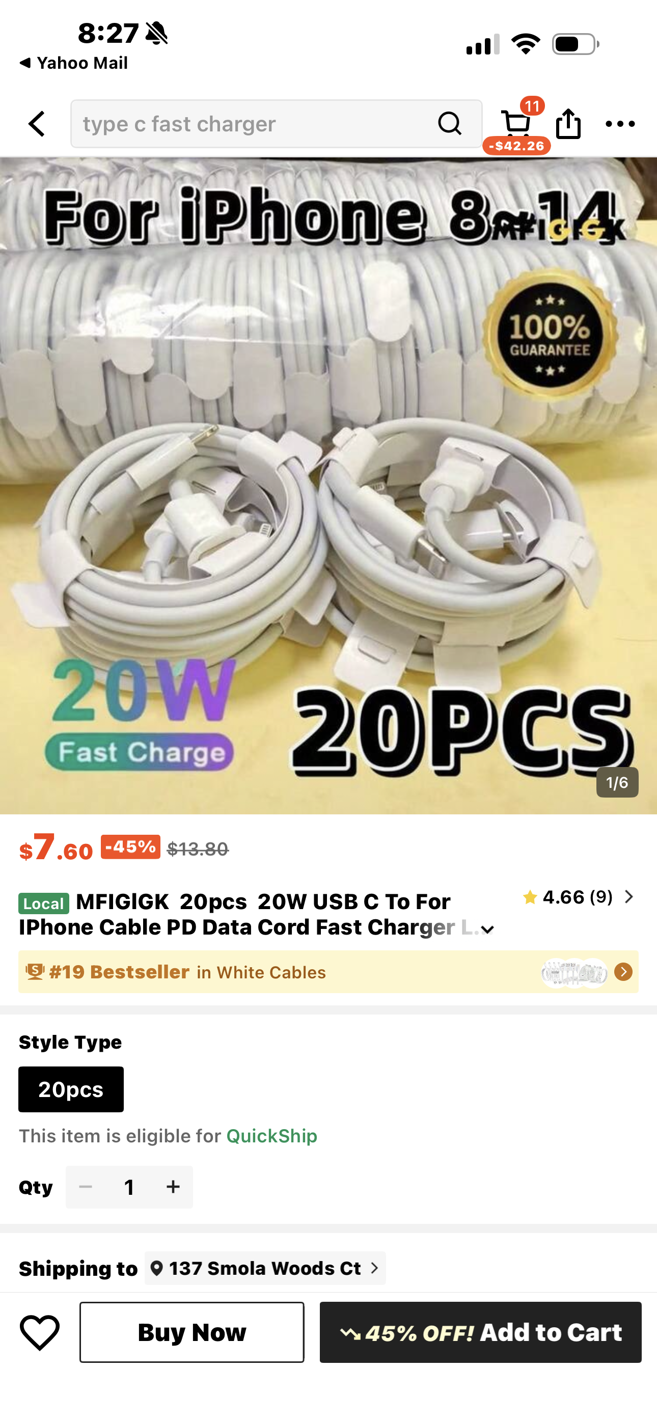 MFIGlGK  20pcs  20W USB C To For IPhone Cable PD Data Cord Fast Charger Lead Heavy Duty Charging Wire For IPhone 14 Plus 13 Mini 12 11 Pro Max MFIGlGK