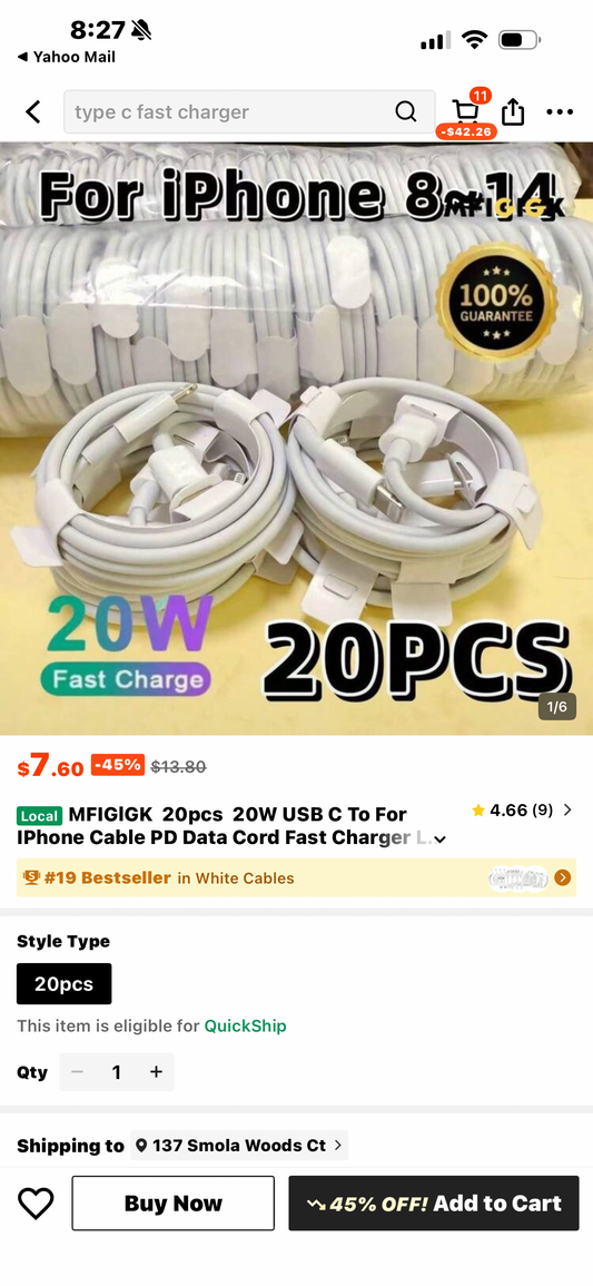 MFIGlGK  20pcs  20W USB C To For IPhone Cable PD Data Cord Fast Charger Lead Heavy Duty Charging Wire For IPhone 14 Plus 13 Mini 12 11 Pro Max MFIGlGK