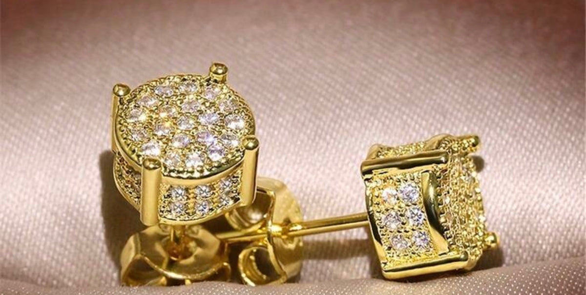 2pcs Shiny Cubic Zirconia Earrings, Square, Round & Heart Shapes, Polished, Unisex Hiphop Jewelry, Anniversary/Birthday/Valentine's Day Gifts