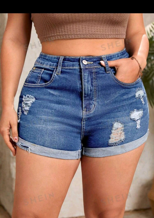 Frenchy Plus Size Women's Distressed Frayed Hem Denim Shorts (June 29)