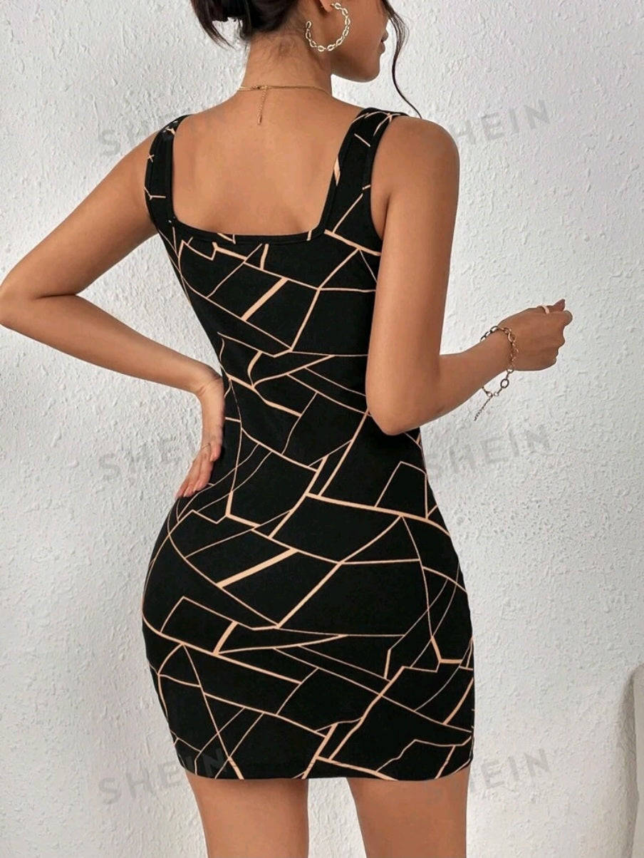 Allover Geo Print Square Neck Tank Dress (sept 1)