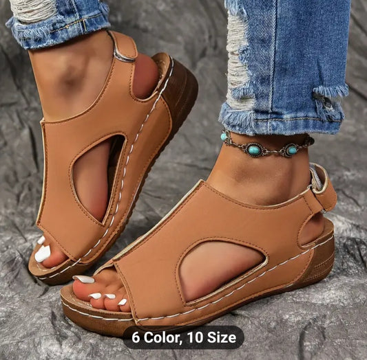 Chic Solid Color Wedge Heeled Sandals