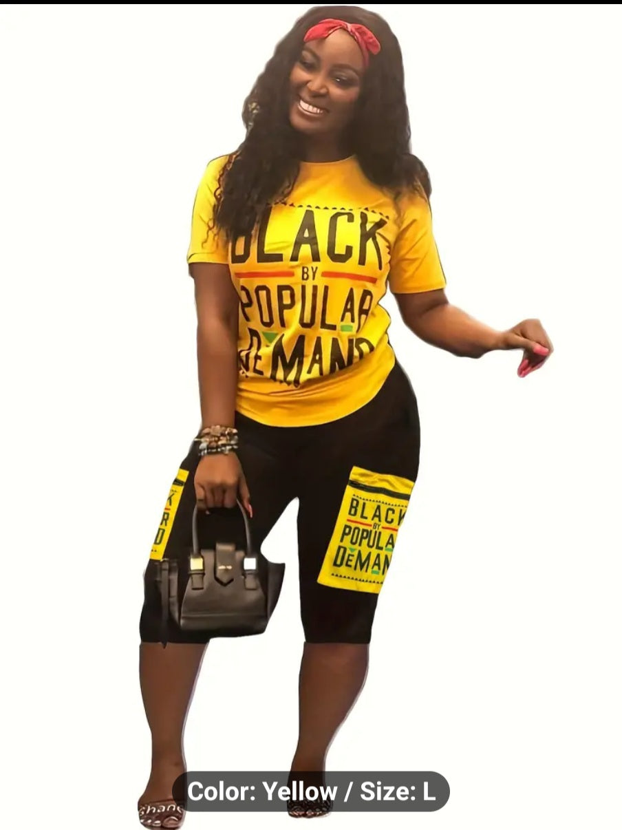 Fashionable Womens Letter Print Two-Piece Set - Comfortable Casual T-Shirt & Stretch Shorts with Handy Pockets for Active Lifestyle