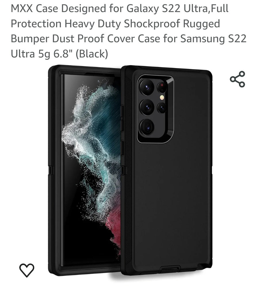 MXX Case Designed for Galaxy S22 Ultra,Full Protection Heavy Duty Shockproof Rugged Bumper Dust Proof Cover Case for Samsung S22 Ultra 5g 6.8" (Black)