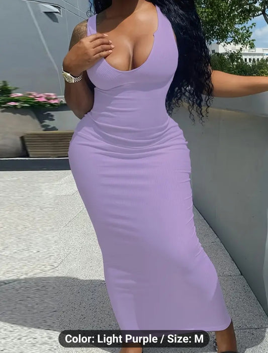 Alluring Slim-Fitting Maxi Tank Dress - Bodycon for Nightlife & Casual Events - Adjustable Straps - Stretchy, Summer-Spring Ready - Versatile Womens Wardrobe Staple