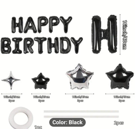 28pcs Vibrant Happy Birthday Banner Kit - Shining Mylar Foil Letters, Star-Shaped Balloons, and Complete Birthday Party Decorations for an Unforgettable Celebration