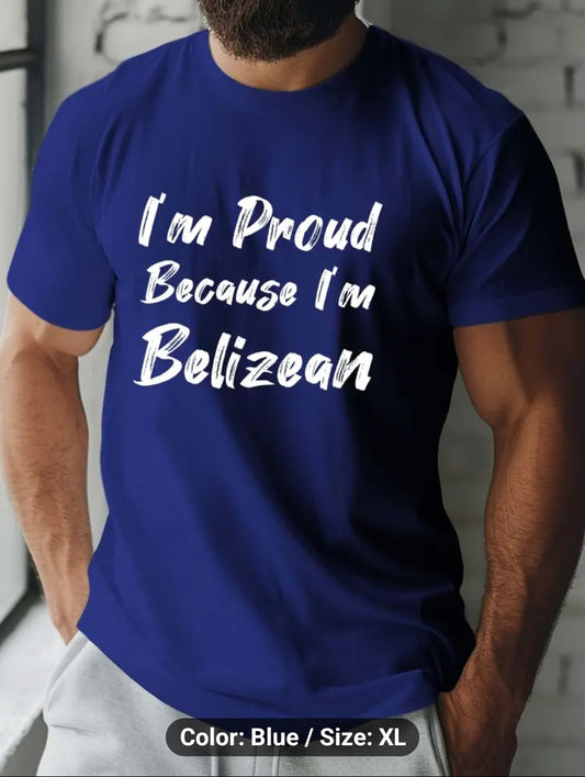 Proud Belizean Print Men's Crew Neck T-shirt, Short Sleeve Comfy Versatile Tee Tops, Summer Casual Clothing