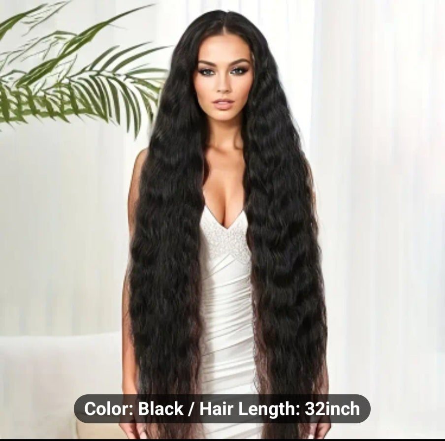 32" Extra-Long Deep Wave Black Wig for Women - Heat Resistant, 150% Density Synthetic Hair with Middle Part, Rose Net Cap, Natural Looking, Soft to Touch, Breathable, Perfect for Daily Wear, Cosplay, and Special Occasions