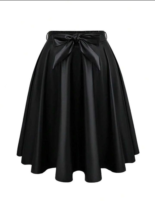 Clasi Plus Size Solid Color Front Tie Simple PU Skirt, Casual & Vacation