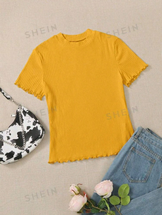 SHEIN Essnce Plus Lettuce Trim Ribbed Knit Tee