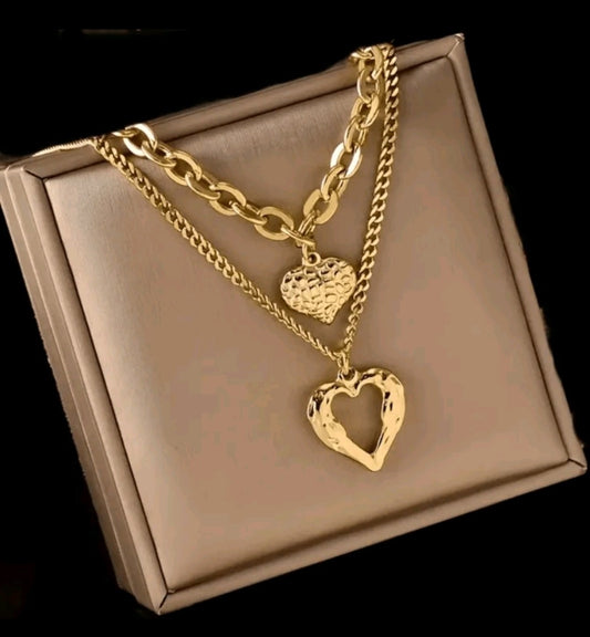1pc European And American Fashion Heart Pendant Necklace, Asymmetrical Chain, Layered Gold-Color Necklace For Stack