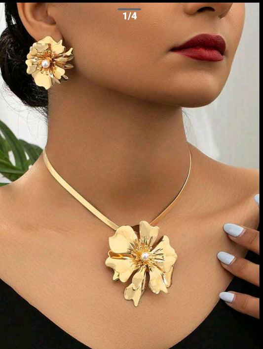 GARMEND 3pcs/Set Women's Daily Fashion Floral Pendant Necklace And Elegant Flower Earrings Set