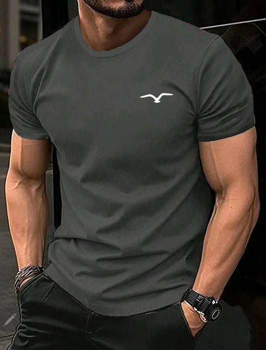 Men's Summer Seagull Print Round Neck Short Sleeve Casual T-Shirt