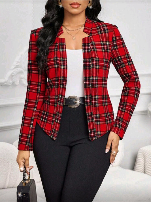 SHEIN Lady Elegant Plaid Cinched Waist Blazer,Fall,Fall Clothes For Women