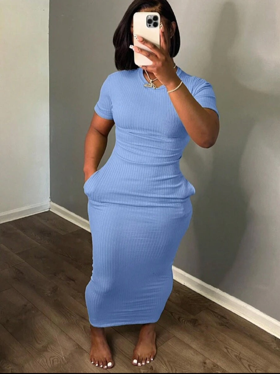 Slayr Women's Simple Solid Color Short Sleeve Dress