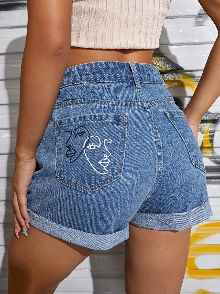 Figure Graphic Cuffed Hem Denim Shorts (verified)