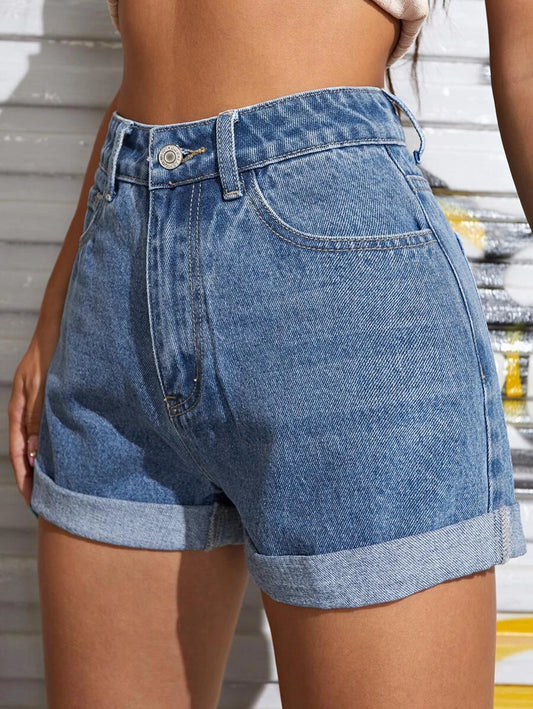 Figure Graphic Cuffed Hem Denim Shorts (verified)