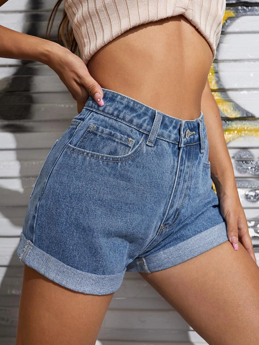 Figure Graphic Cuffed Hem Denim Shorts (verified)