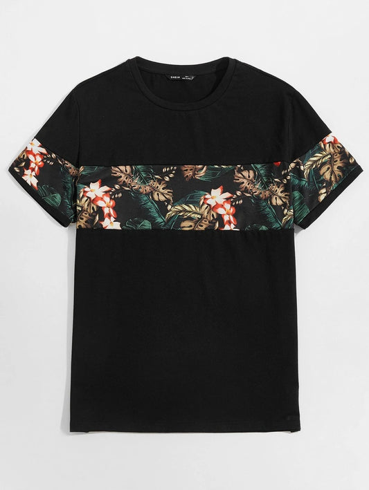 Men Tropical Print Colorblock Tee (P)