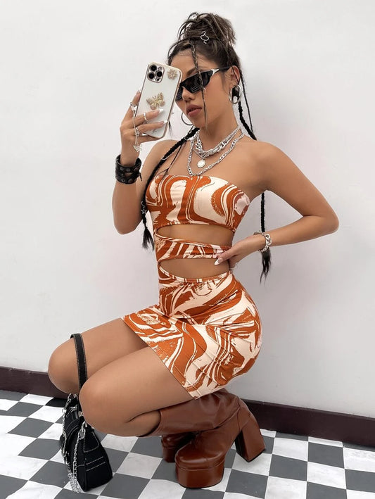 ICON 90s All Over Print Cut Out Tube Dress (verified)