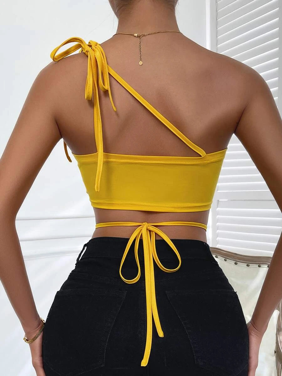 Lace Up Waist Crop Cami Top