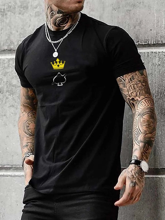 Men Crown & Playing Card Print Tee (A)