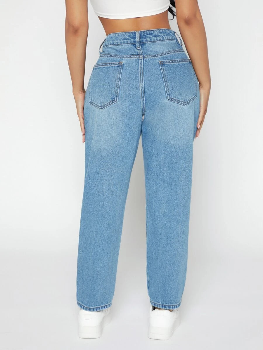 Ripped Detail Tapered Jeans (v)