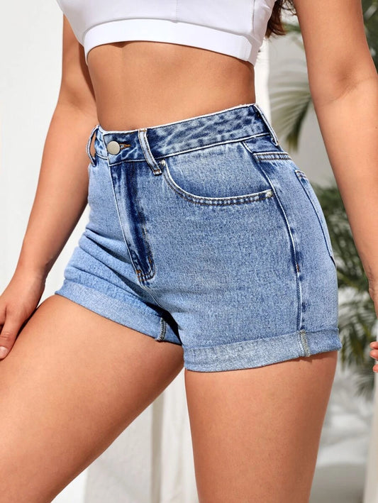Roll Up Hem Denim Shorts - (verified)