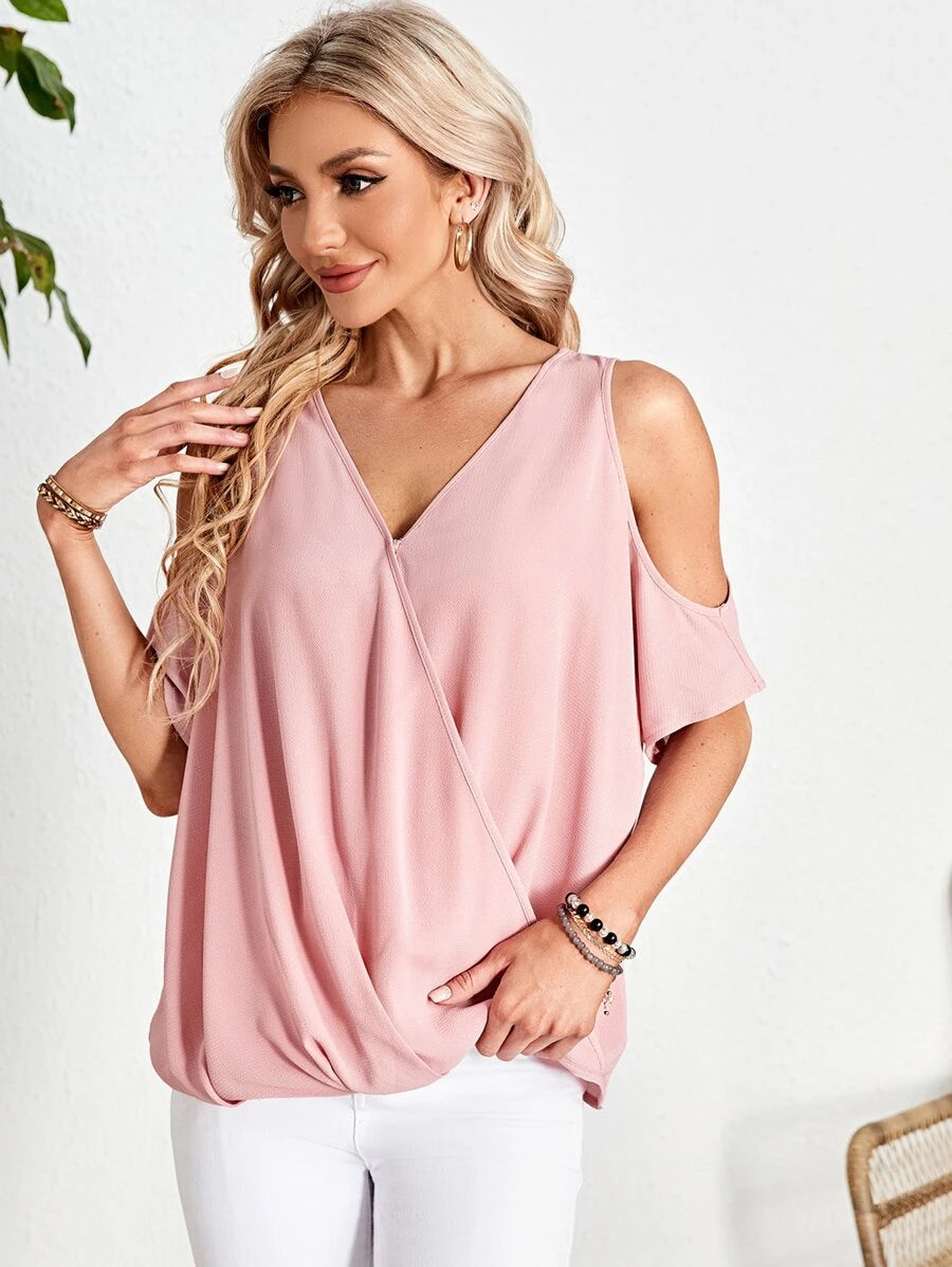 Cold Shoulder Wrap Front Blouse (A)