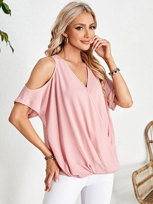 Cold Shoulder Wrap Front Blouse (A)