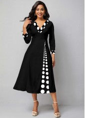 3/4 Sleeve Polka Dot V Neck Dress - SALE  BZ75 - In Stock Items Only