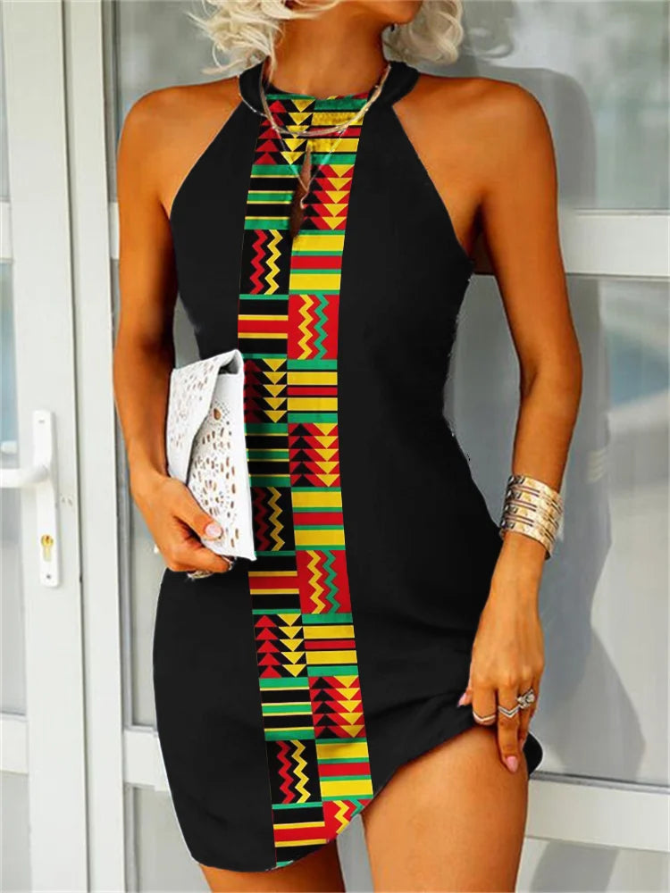 Black Pride African Ethnic Stripe Mini Dress (v)