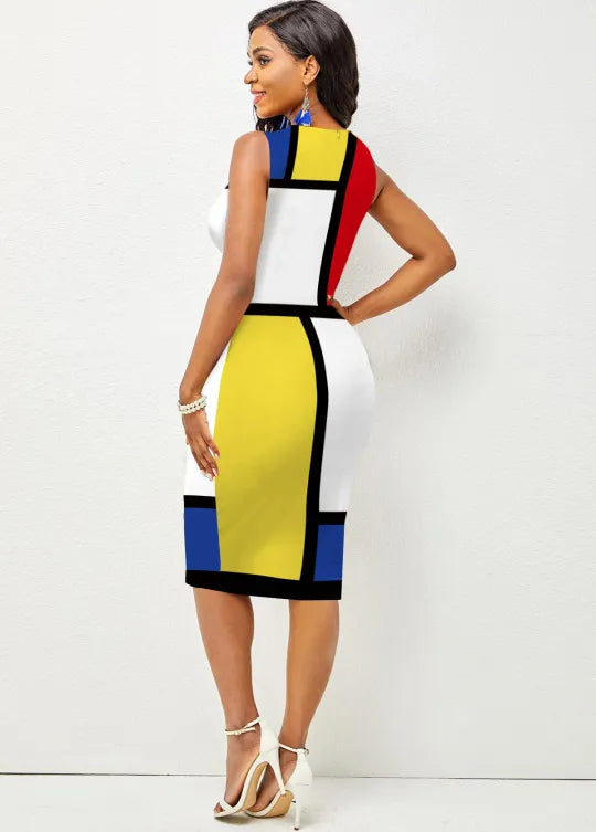 Color Block Sleeveless Round Neck Dress - (V)