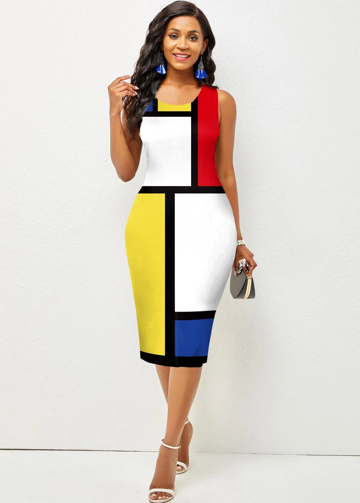 Color Block Sleeveless Round Neck Dress - (V)