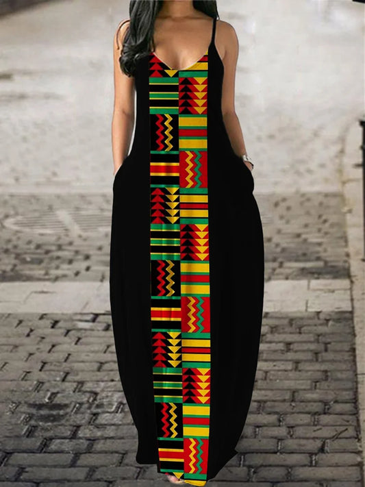 Black Pride Ethnic Kente Inspired Maxi Dress (v)